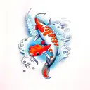 Koi Fish, volcano , ocean tattoo design idea