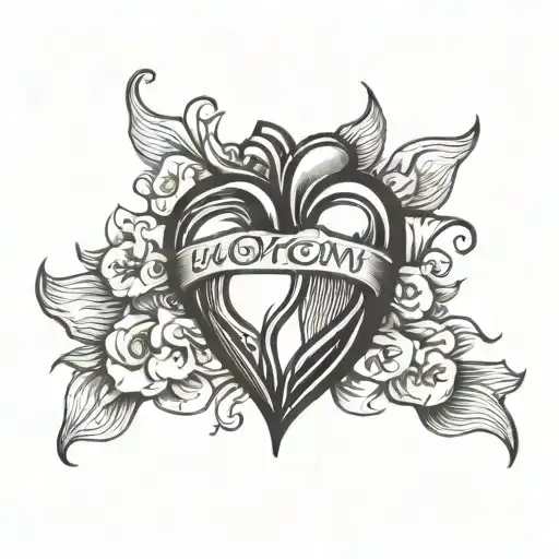 Old school heart with mom banner b/w  tattoo design idea