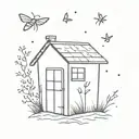shed with fireflies around it tattoo design idea