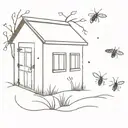 shed with fireflies around it tattoo design idea