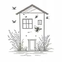 shed with fireflies around it tattoo design idea