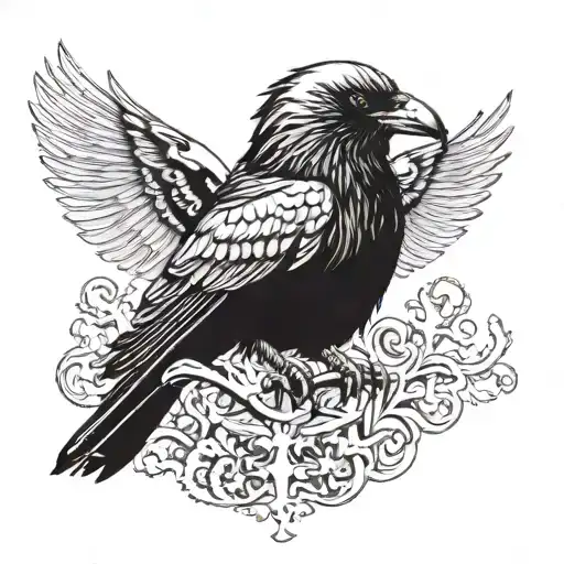 crow with two heads, one real and one skeleton tattoo design idea