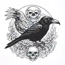 crow with two heads, one real and one skeleton tattoo design idea