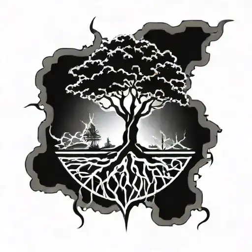 Lightning with tree of life intertwined tattoo design idea