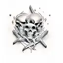 Dark sad tattoo, something that means "through time and dimensions, i will find you again", with skeletons, skulls, time tattoo design idea