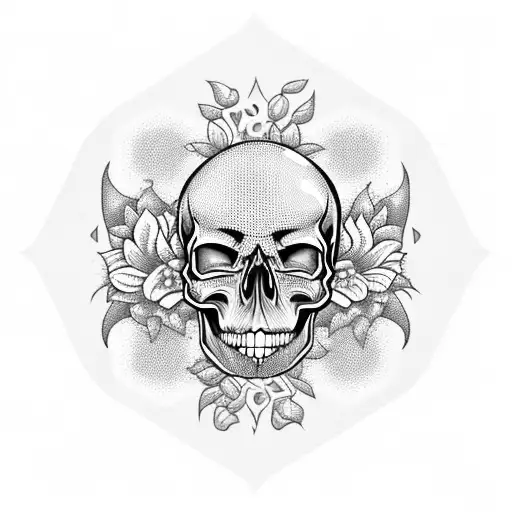 skulls with honeycomb pattern in the background and flowers tattoo design idea