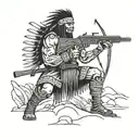 native warrior with rifle leaning rest position move tattoo design idea