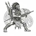 native warrior with rifle leaning rest position move tattoo design idea