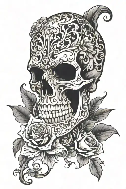ornate skull gothic style tattoo design idea
