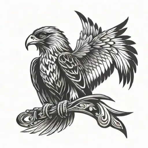 A stylized hawk with a tie around its neck, embodying the elegance and sophistication of the business world tattoo design idea