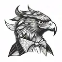 A stylized hawk with a tie around its neck, embodying the elegance and sophistication of the business world tattoo design idea