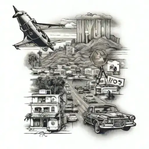 Hollywood sign and Los Angeles tattoo design idea