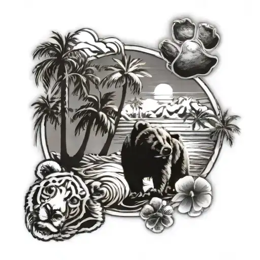 sun, wave, palm tree, CA bear, dog paw, hearts, Ram tattoo design idea