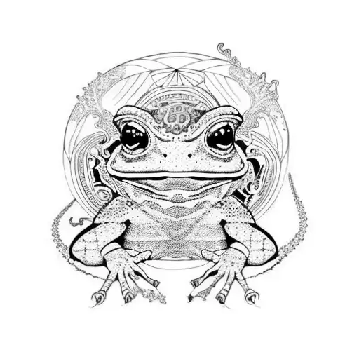 celestial psychedelic toad with third eye tattoo design idea