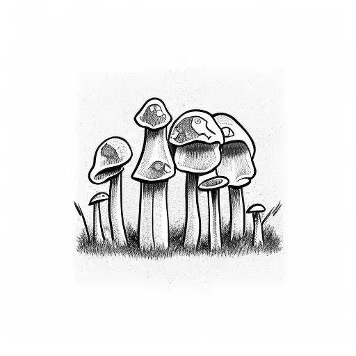 tall thin mushrooms with grass tattoo design idea