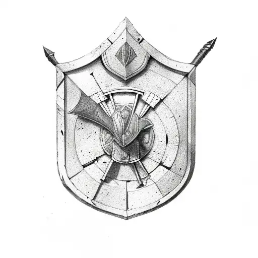 Ancient spartan side profile shield and spear tattoo design idea