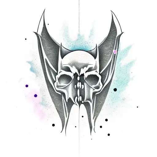 bat skull  tattoo design idea
