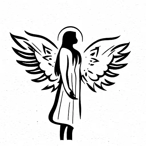 angel praying silhouette tattoo