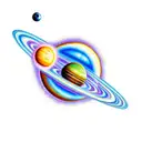 palm tree with planets around it tattoo design idea