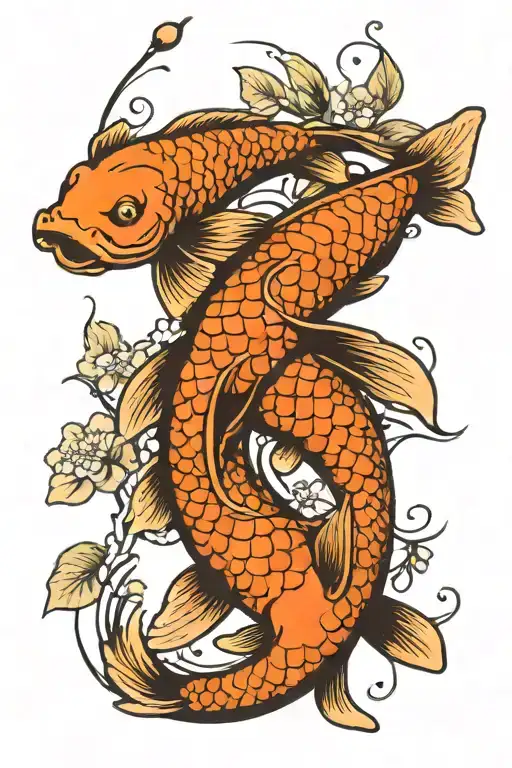 A koi fish tattoo with the fish being no color with cherry blossoms having it regular color intertwined around the fish  tattoo design idea