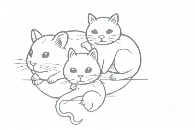 hamster and 2 cats outline tattoo tattoo design idea