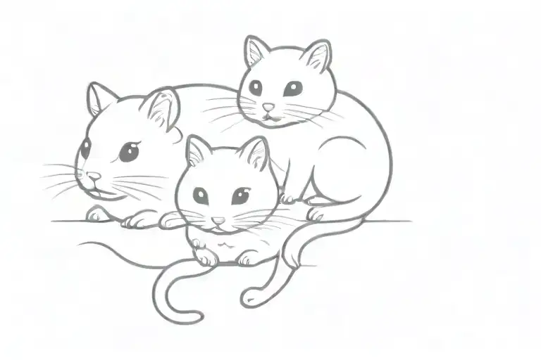 hamster and two cats outlined side by side view tattoo design idea