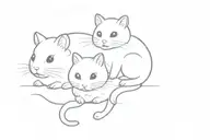 hamster and two cats outlined side by side view tattoo design idea