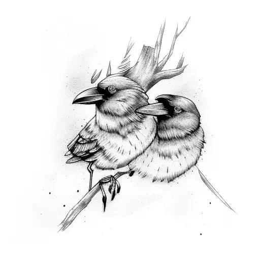 2 crows on a branch tattoo design idea