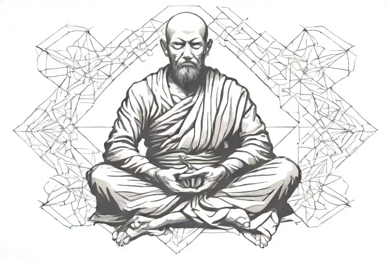 meditating monk tattoo design idea