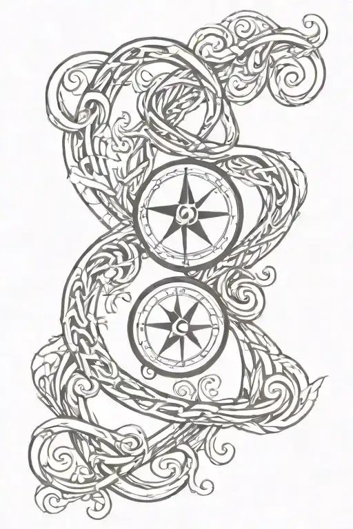 A tattoo of the letters N and Q intertwined with a compass and an infinity sign tattoo design idea