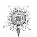 A dagger with a cool handle featuring intricate sunflower and lily pattern, Damascus  tattoo design idea