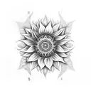 A dagger with a cool handle featuring intricate sunflower and lily pattern, Damascus  tattoo design idea