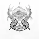 inspired by MC Escher, with a pattern of swallow birds and then transforming into dolphines tattoo design idea