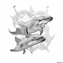 inspired by MC Escher, with a pattern of swallow birds and then transforming into dolphines tattoo design idea