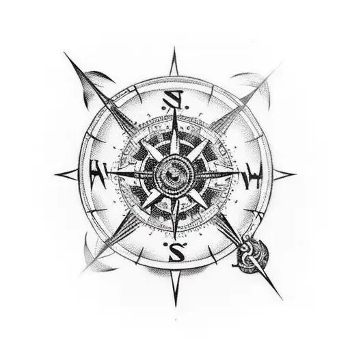 pirate ship with compass and time tattoo design idea