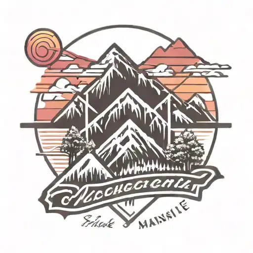 A marketing logo design featuring a sun setting behind a mountain range, with chocolate and raspberry elements incorporated tattoo design idea