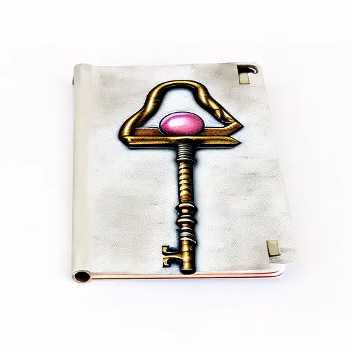 old skeleton key in a old journal tattoo design idea