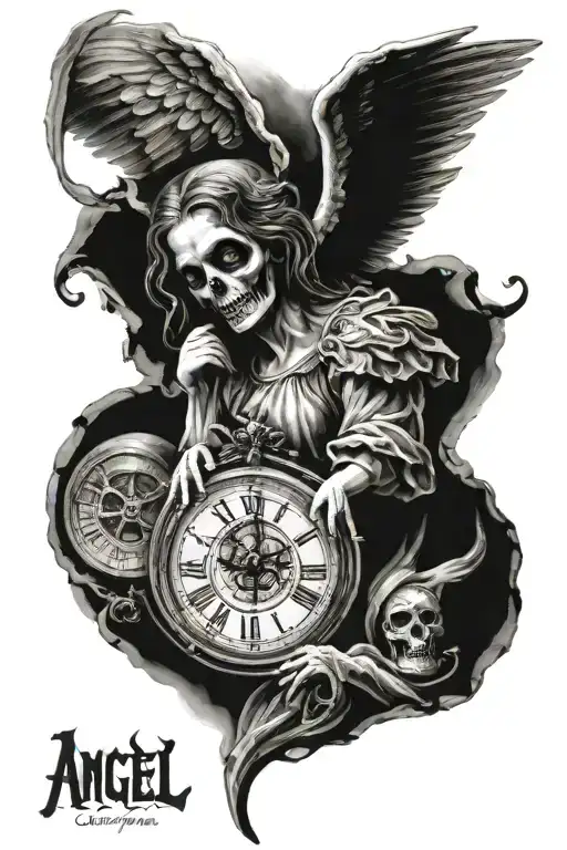 angel of death with a clock tattoo design idea