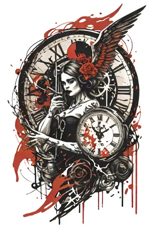 angel of death with a clock tattoo design idea