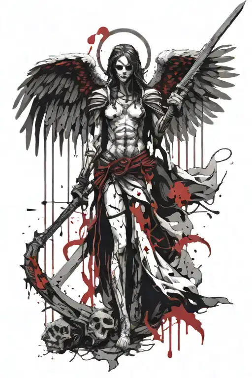almost full-length angel of death with a sword tattoo design idea