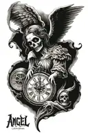 angel of death with a clock tattoo design idea