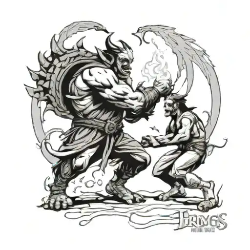 lord of the rings, handoff fighting balrog tattoo design idea