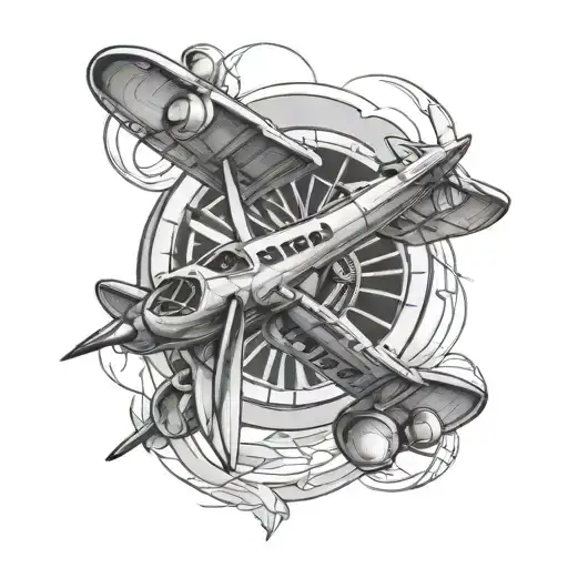 Create a unique tattoo of a paramedic symbol intertwined with airplane propellers, showcasing your dedication to both your occupation and love for airplanes, in a black-grey style tattoo design idea