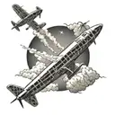 Design a tattoo of a cross made out of airplane contrails, symbolizing your Christian faith and love for aviation, in a dotwork style tattoo design idea