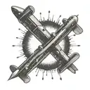 Design a tattoo of a cross made out of airplane contrails, symbolizing your Christian faith and love for aviation, in a dotwork style tattoo design idea