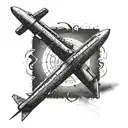 Design a tattoo of a cross made out of airplane contrails, symbolizing your Christian faith and love for aviation, in a dotwork style tattoo design idea