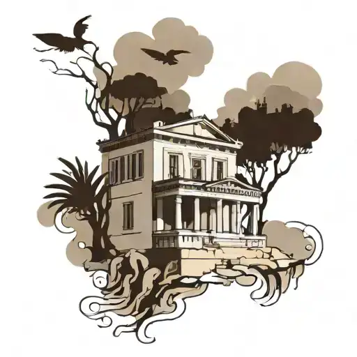 greek building tattoo design idea