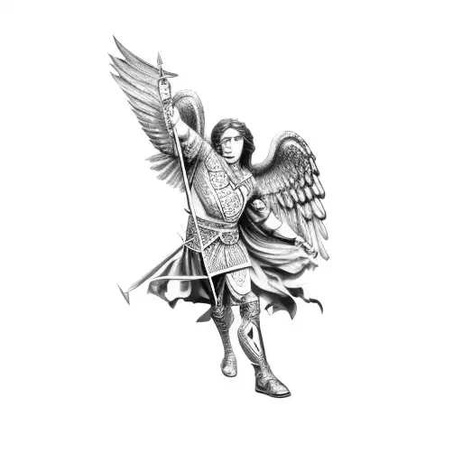 archangel Michael holding sword tattoo design idea