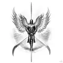 archangel Michael with sharp wings holding sword tattoo design idea