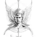 archangel Michael with sharp wings holding sword tattoo design idea